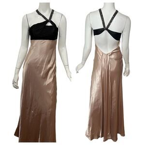Adrianna Papell‎ Champagne/Black Beaded Strap Low Back Formal Dress -- 3/4